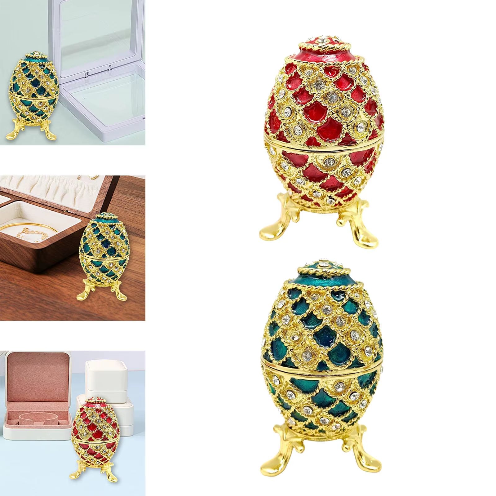 Easter Egg Shape Trinket Box Unique Figure Faberge Egg Jewelry Organizer