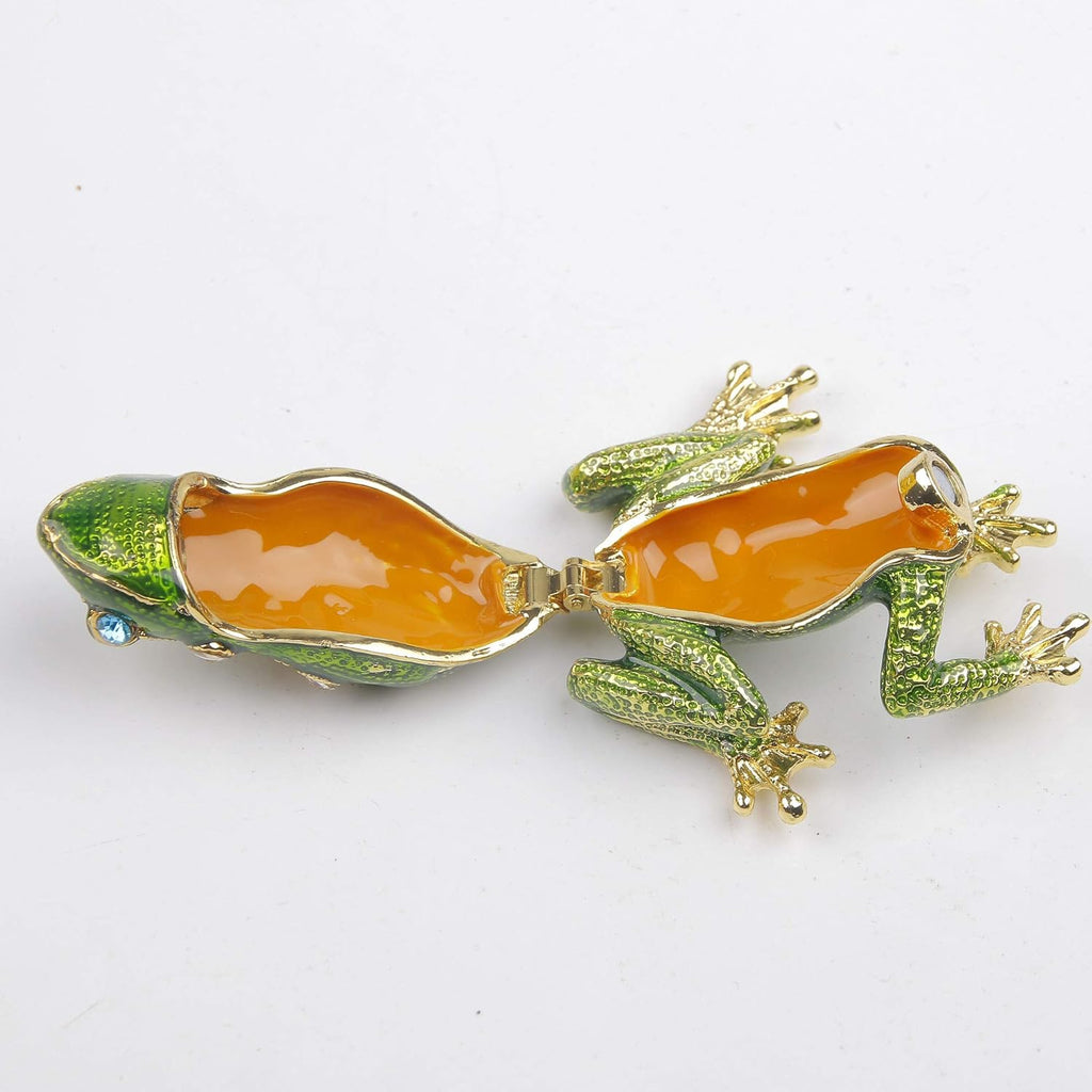 Hand Painted Crystal Frog Figurine Gift Idea Decorative Jewelry Boxes Hinged Trinket Box - Mothers Day Gifts