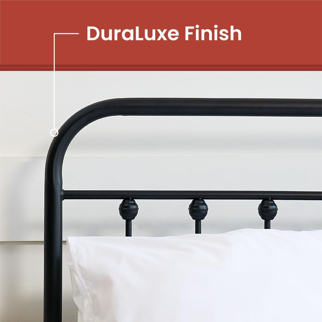 Golden Gate Beds Victorian Vintage Style Metal Bed Frame with Wrought Iron Headboard and Footboard, Classic Platform Bedframe with Storage, No Box Spring Needed, Mattress Foundation, Black, Queen Size