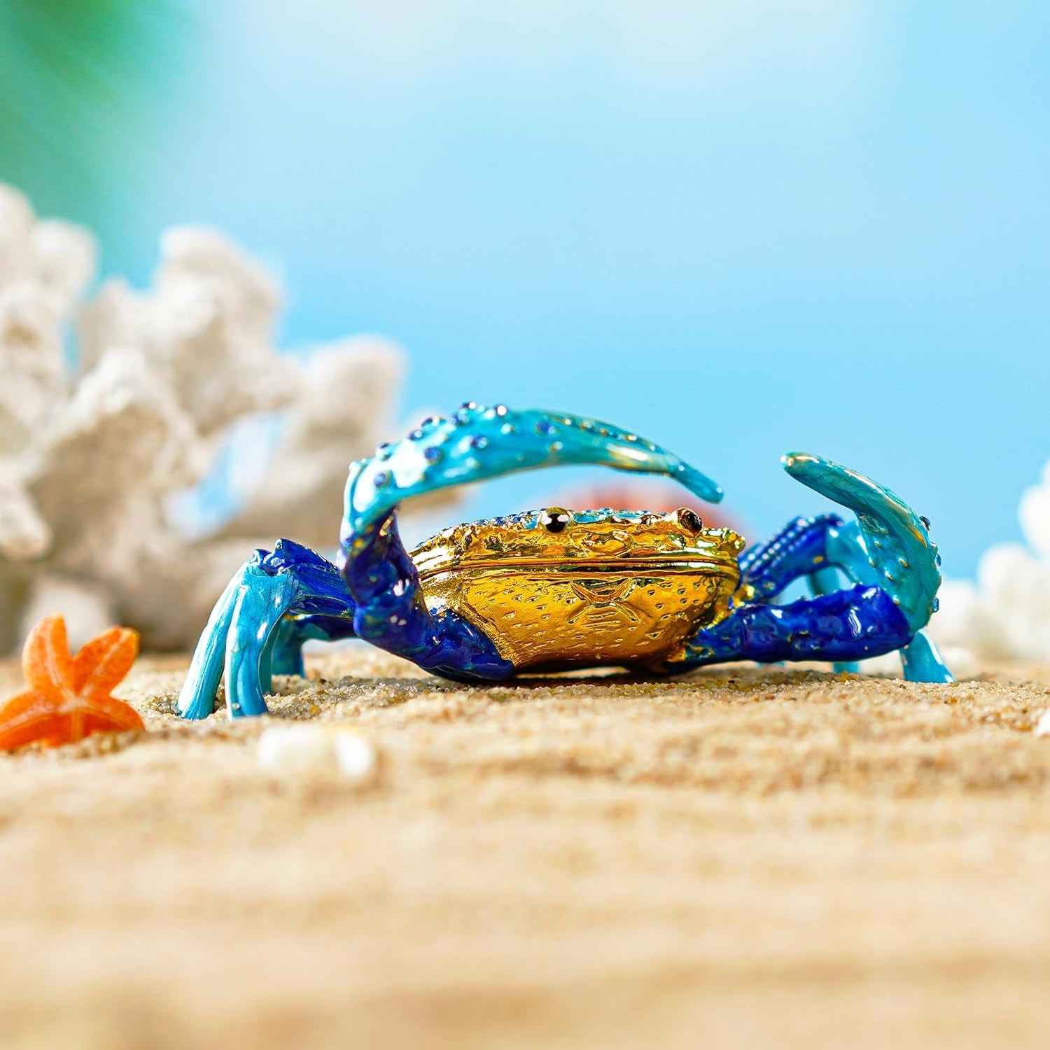 Crab Jewelry Trinket Boxes Hinged Animal Jeweled Trinket Box Decorative Crab Collectible Figurine