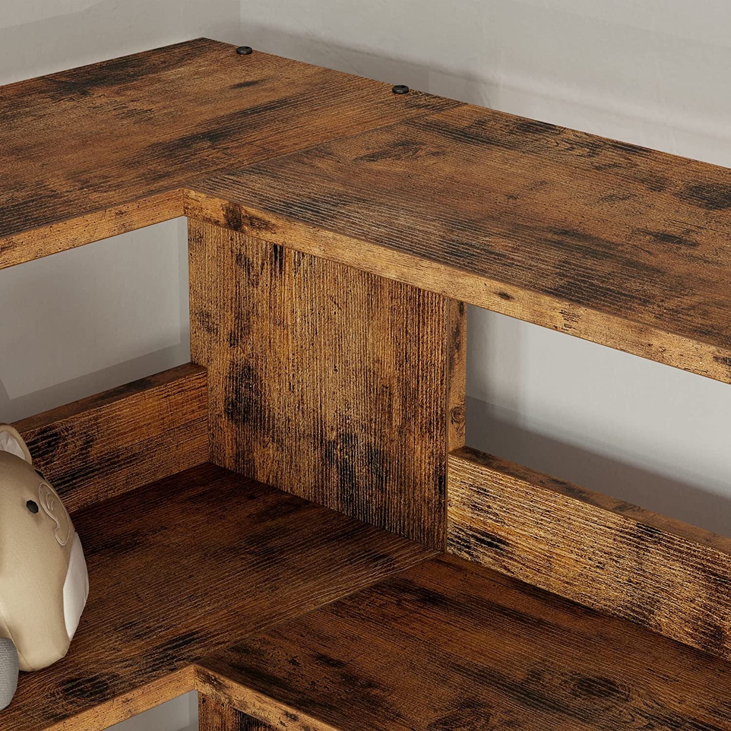 6-Tier Industrial Corner Bookcase with Baffles - Large Etagere Storage Rack for Home Office