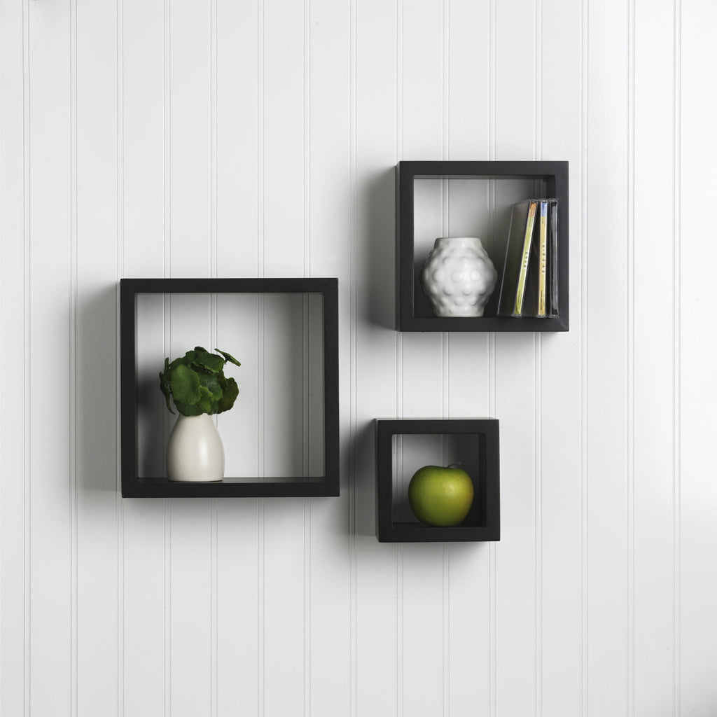 Black Square Shelves in Assorted Sizes, 3 Count