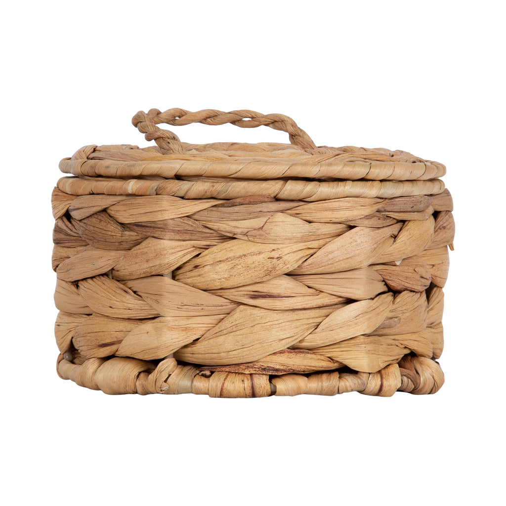 Design Ovation 3.5” X 6” round Trinket Box with Lid in Water Hyacinth Natural Material
