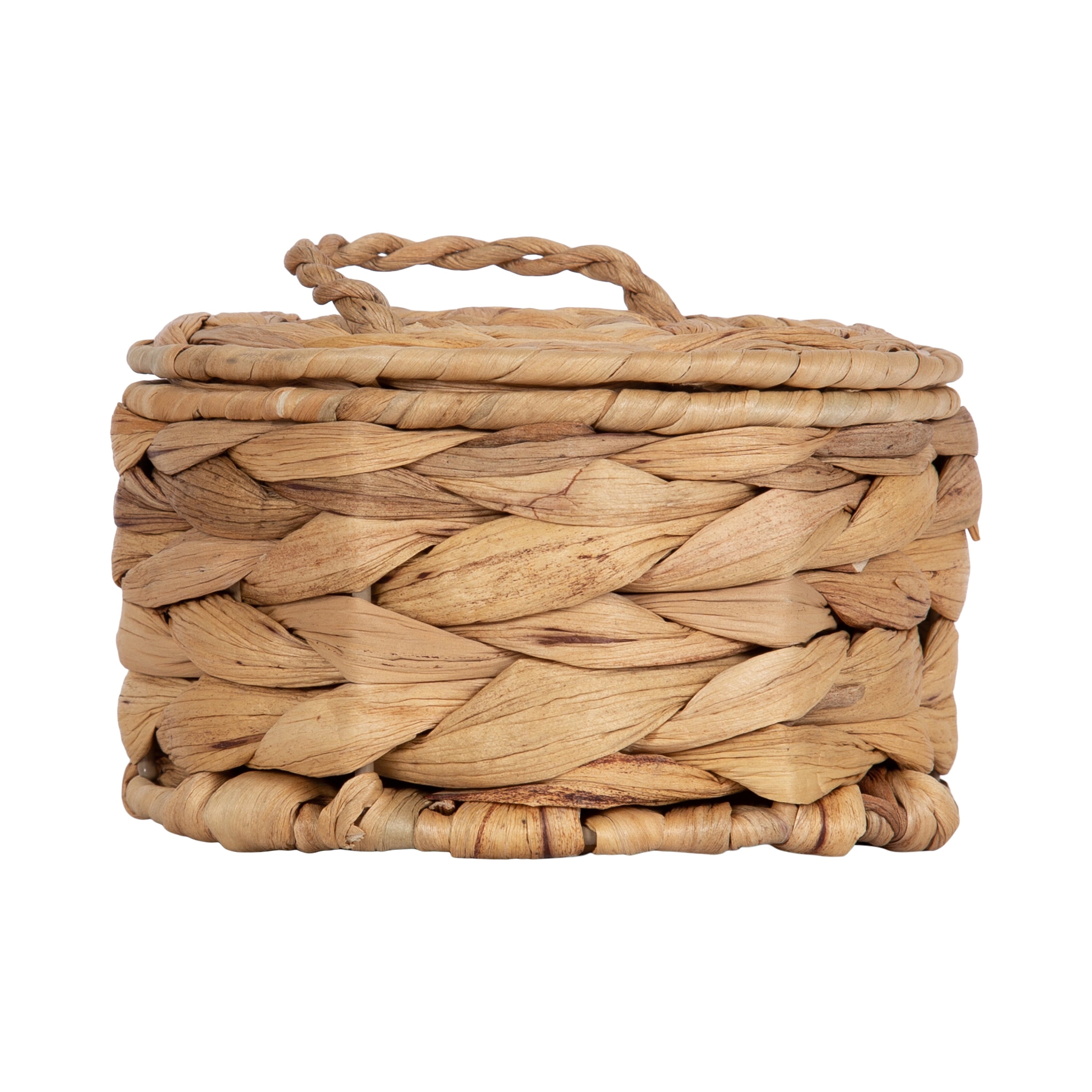 Design Ovation 3.5” X 6” round Trinket Box with Lid in Water Hyacinth Natural Material