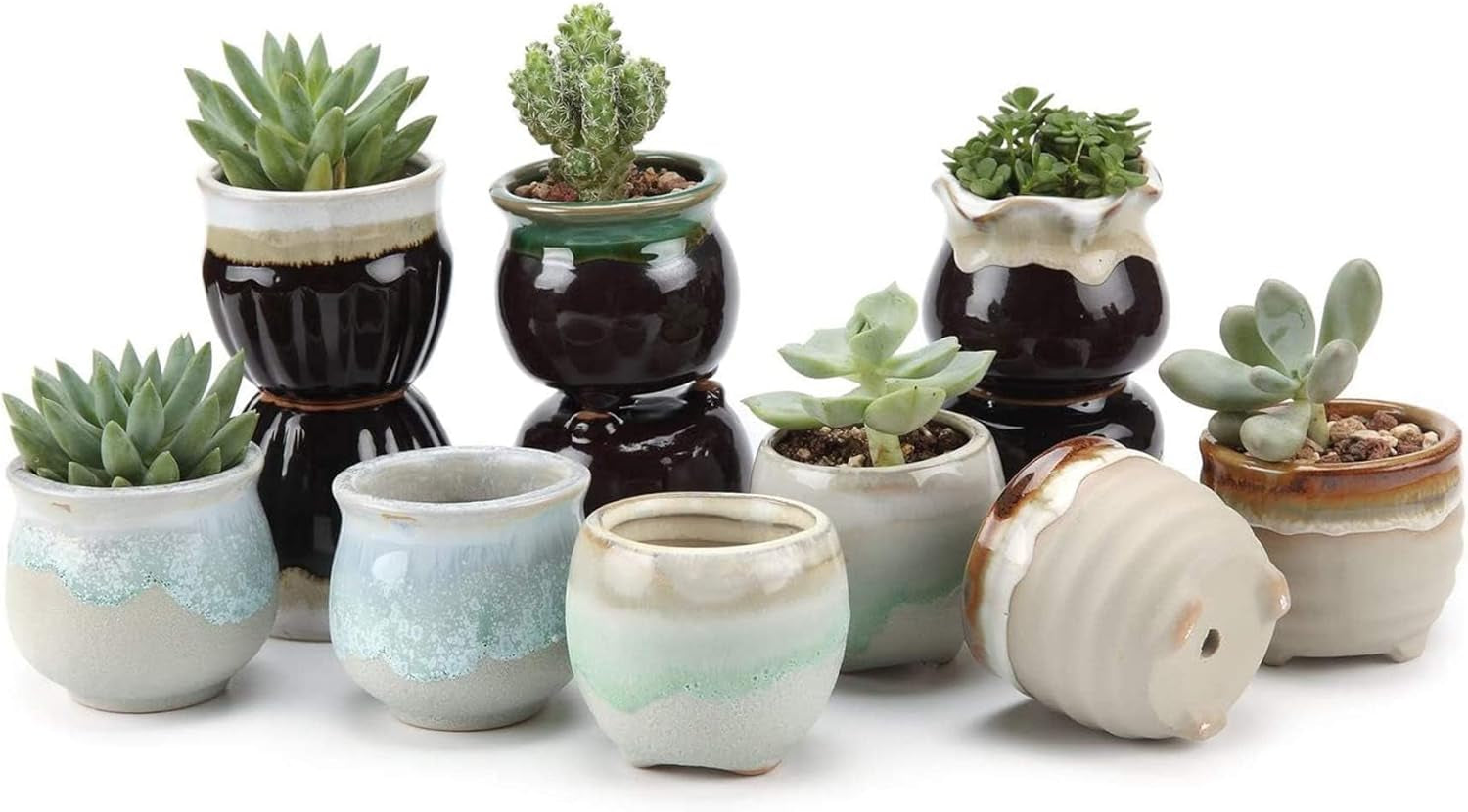 Small Ceramic Succulent Pots with Drainage - Set of 12, Mini Pots for Plants, Home and Office Decor, Plant Lover Gifts for Women