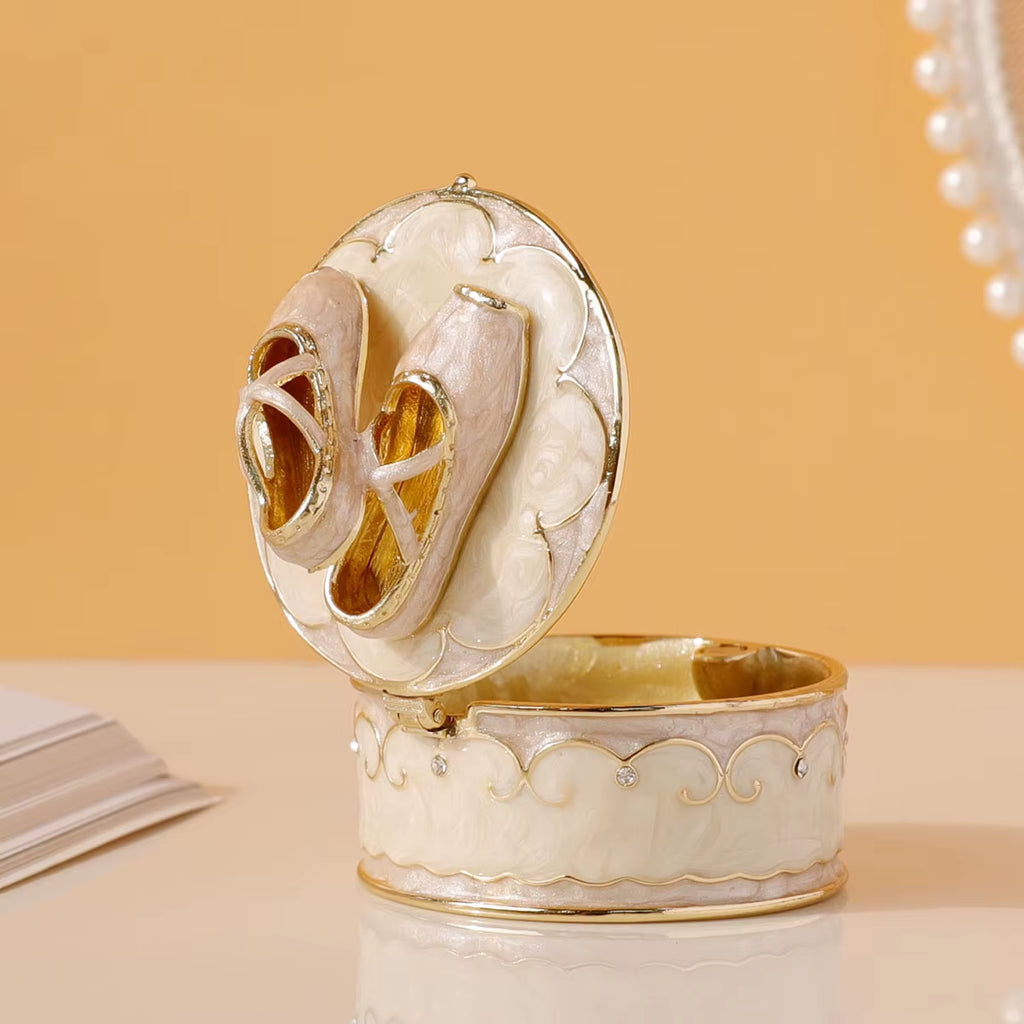 Pink Ballet Shoes Trinket Box Hinged Crystal Enameled Ornament Decorative Hand-Painted Jewelry Ring Storage Keepsake Box