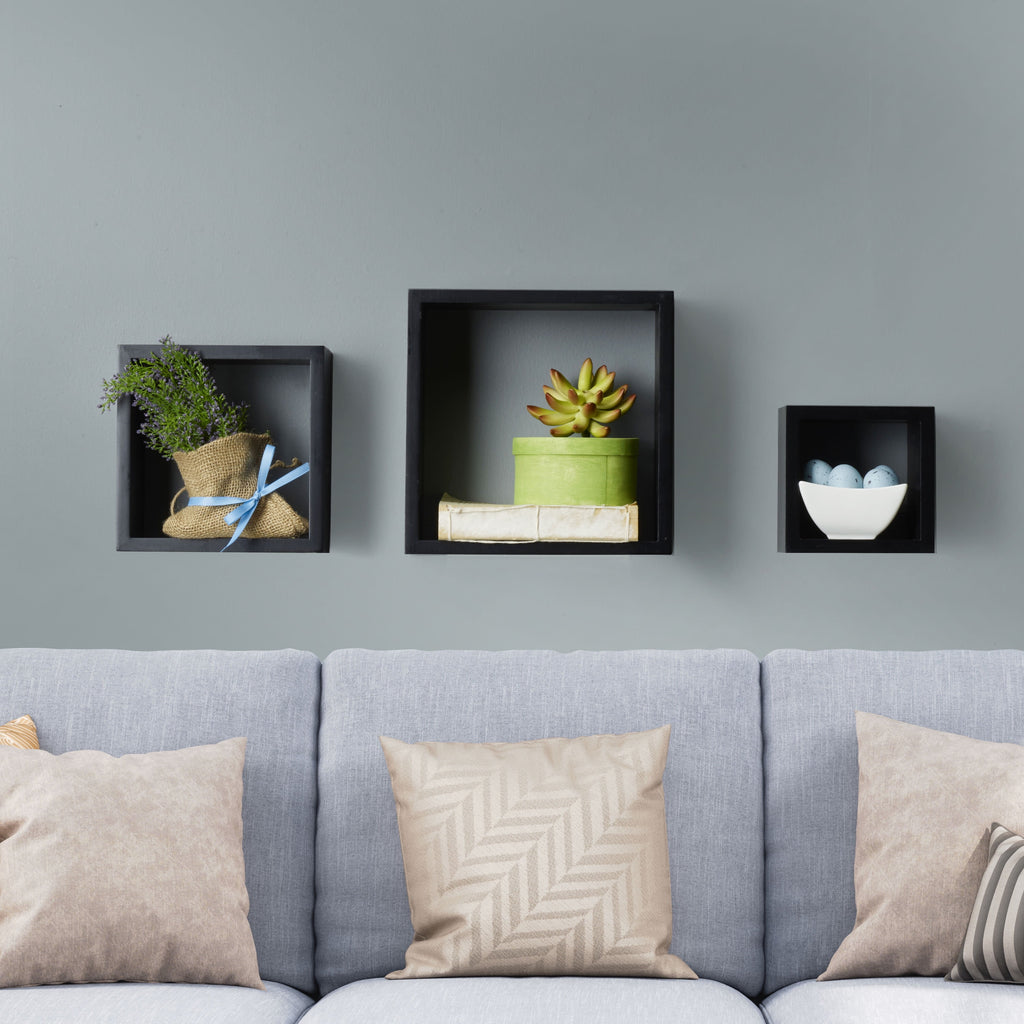Black Square Shelves in Assorted Sizes, 3 Count