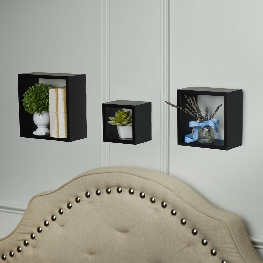 Black Square Shelves in Assorted Sizes, 3 Count