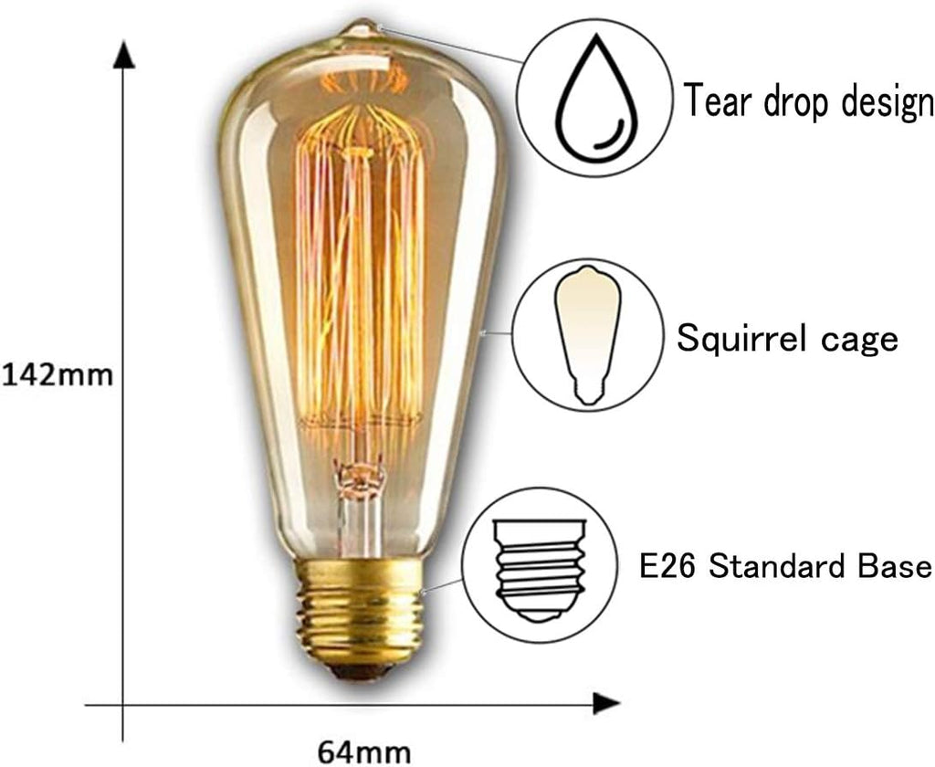 Vintage Edison Light Bulb, ST64 Vintage Light Bulb 60Watt, Vintage Style Light Bulbs E26 Standard Medium Base, Dimmable 2300K Amber Warm Glass Bulbs for Pendant Light, Lantern, Wall Sconce (4Pack)