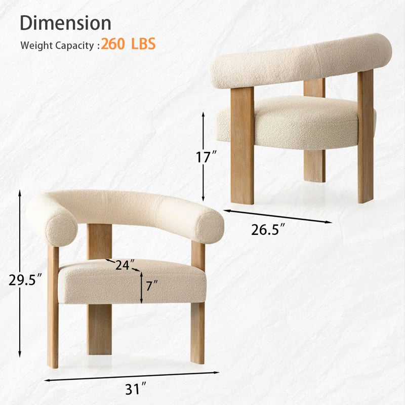 31" Wide Boucle Upholstered Back Tripod Wood Accent Chair