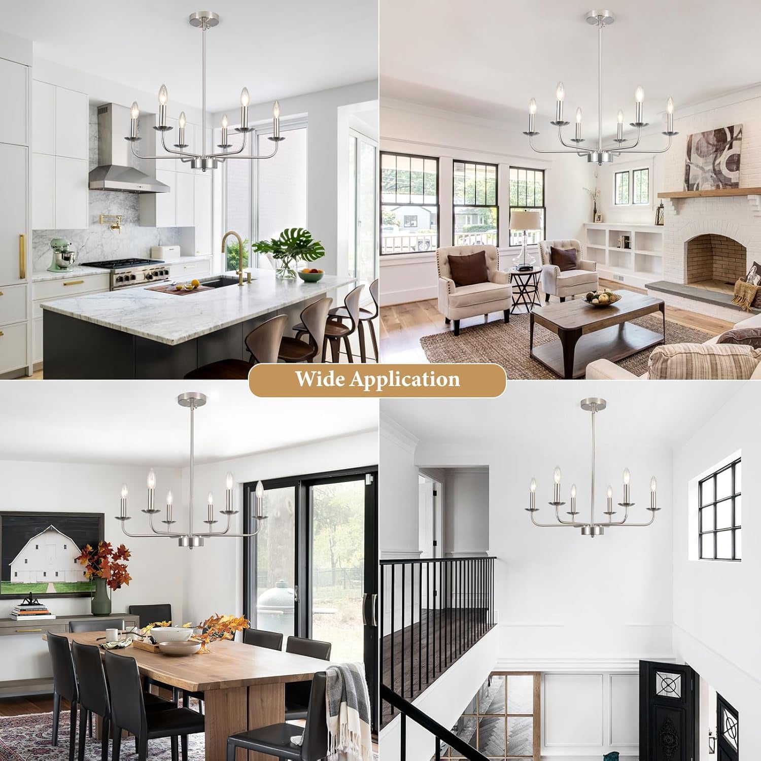 Dining Room Chandelier Nickel Chandelier Modern Farmhouse Candle Ceiling Light Contemporary 6 Lights Pendant Light Fixtures for Bedroom Living Room Kitchen Island Foyer