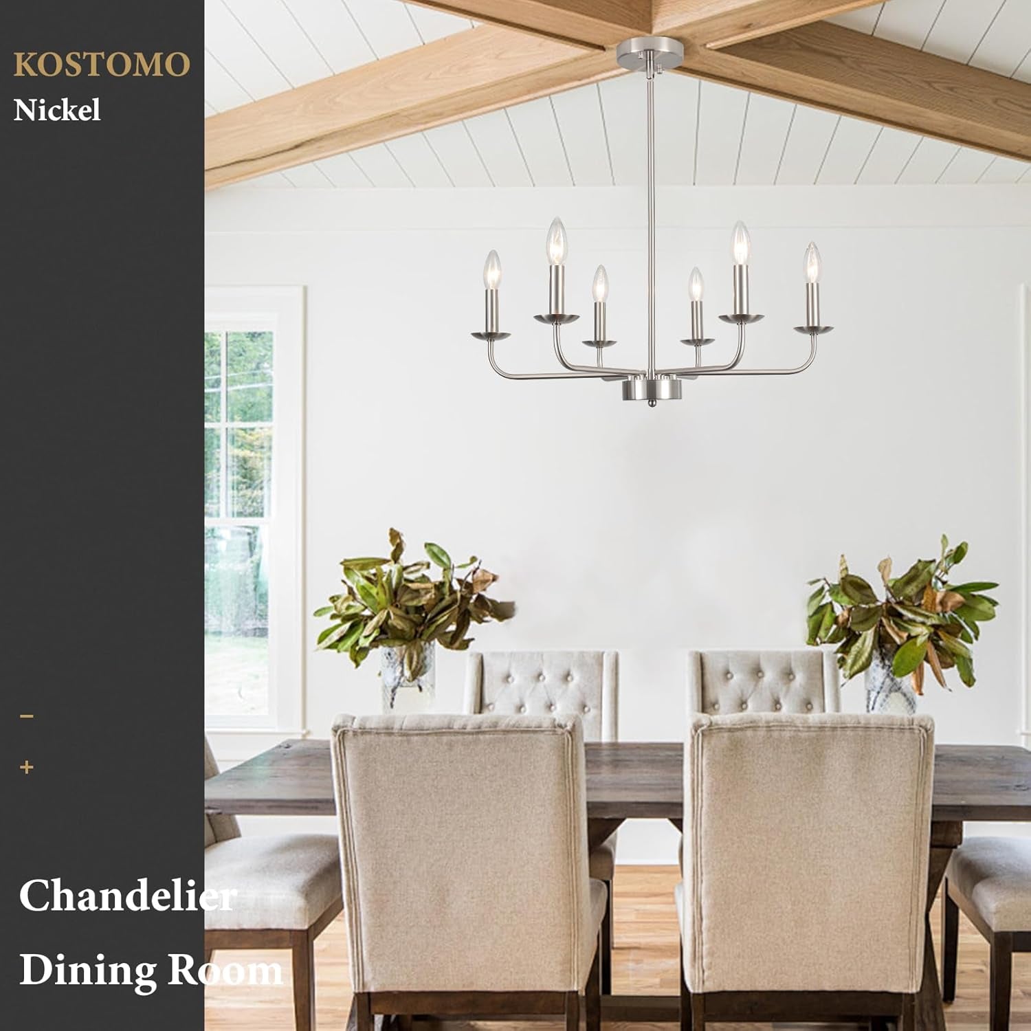 Dining Room Chandelier Nickel Chandelier Modern Farmhouse Candle Ceiling Light Contemporary 6 Lights Pendant Light Fixtures for Bedroom Living Room Kitchen Island Foyer
