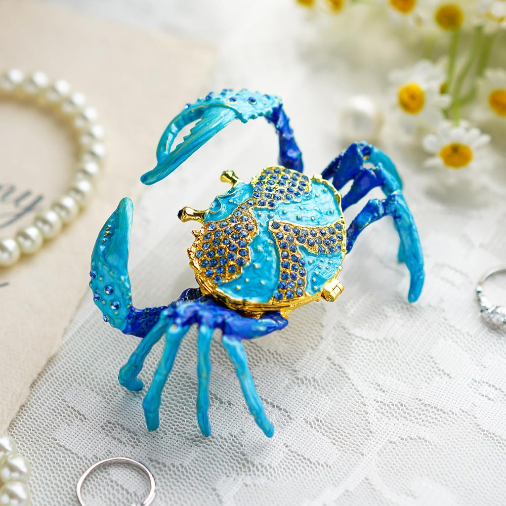 Crab Jewelry Trinket Boxes Hinged Animal Jeweled Trinket Box Decorative Crab Collectible Figurine