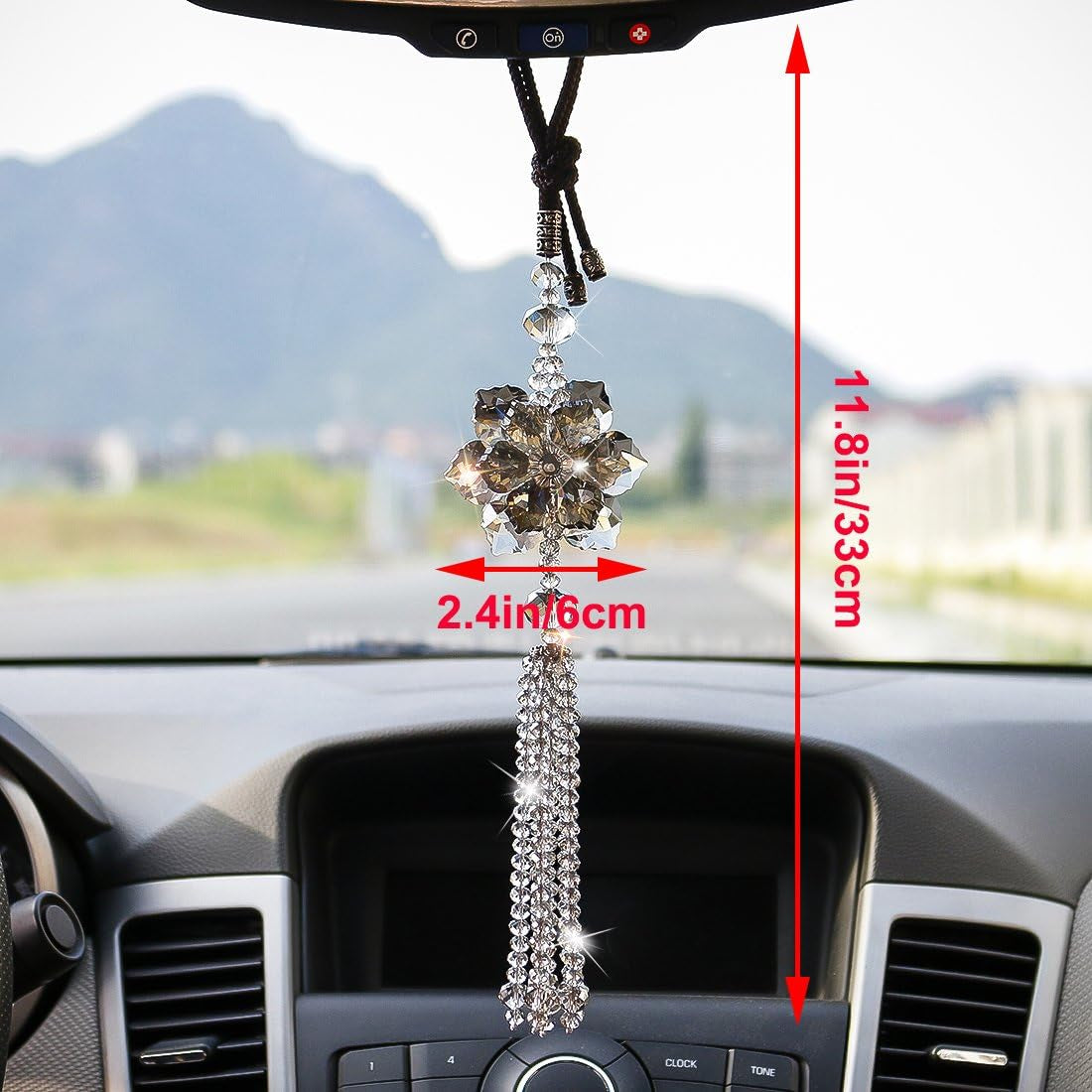 11.8 Inch Crystal Maple Leaf Car Pendant Lucky Hanging Rearview Mirror Ornament Car Interior Decor Accessories