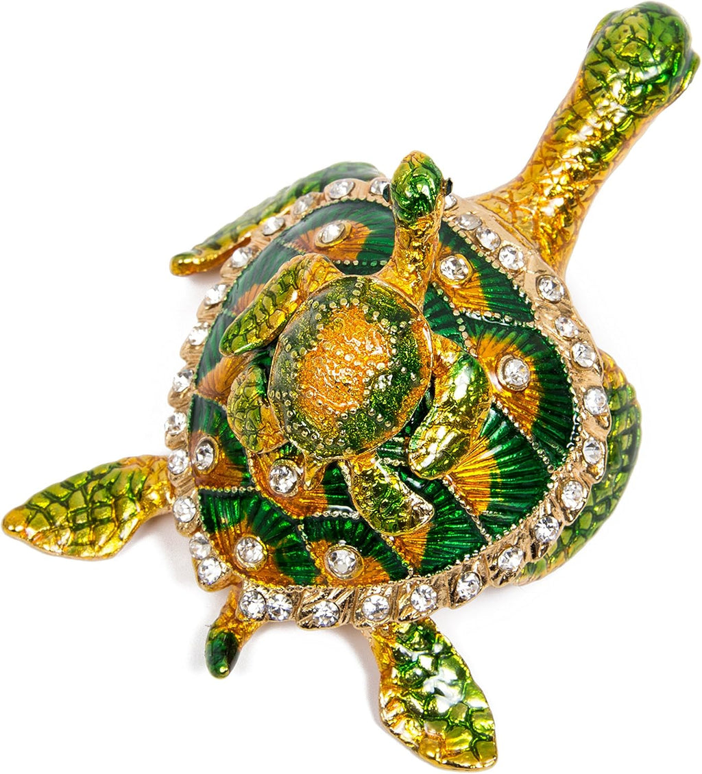 Hand Painted Sea Turtle Tortoise Decorative Hinged Enamel Trinket Box Unique Gift for Family