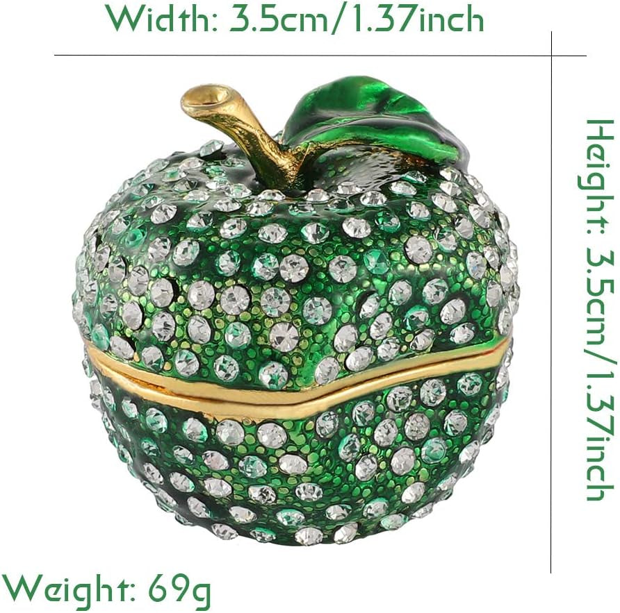 Green Lucky Apple Trinket Boxes Hinged Hand-Painted Little Jewelry Box Ornaments Craft Gift for Women Girls