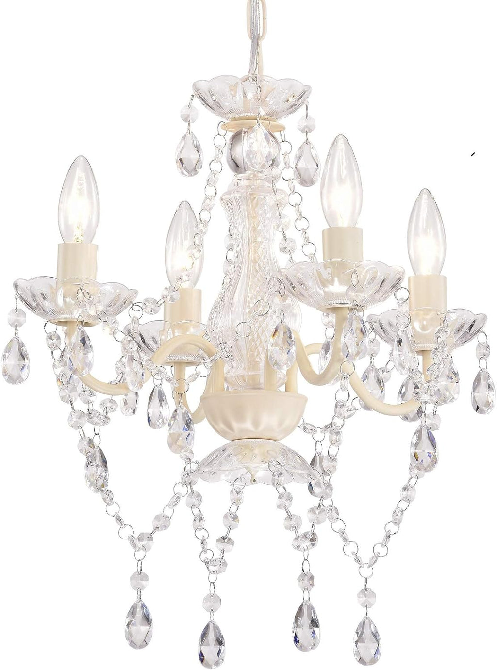 Mini Crystal Chandeliers Acrylic Beige Chandelier Lighting 4 Light Modern Hanging Light Fixtures
