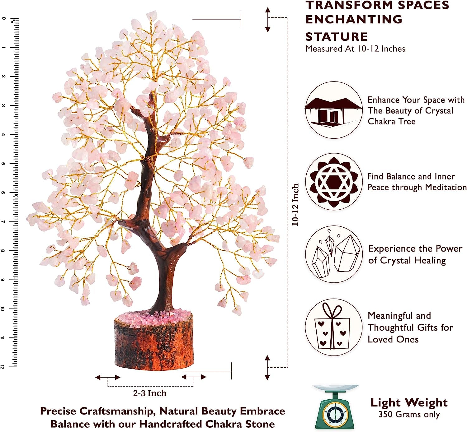 Rose Quartz Crystal Tree of Life for Women Office Decor, Good Luck, Money, Meditation, Positivity, Handmade Healing Crystal Stones Bonsai Tree Spiritual Birthday Gifts for Women