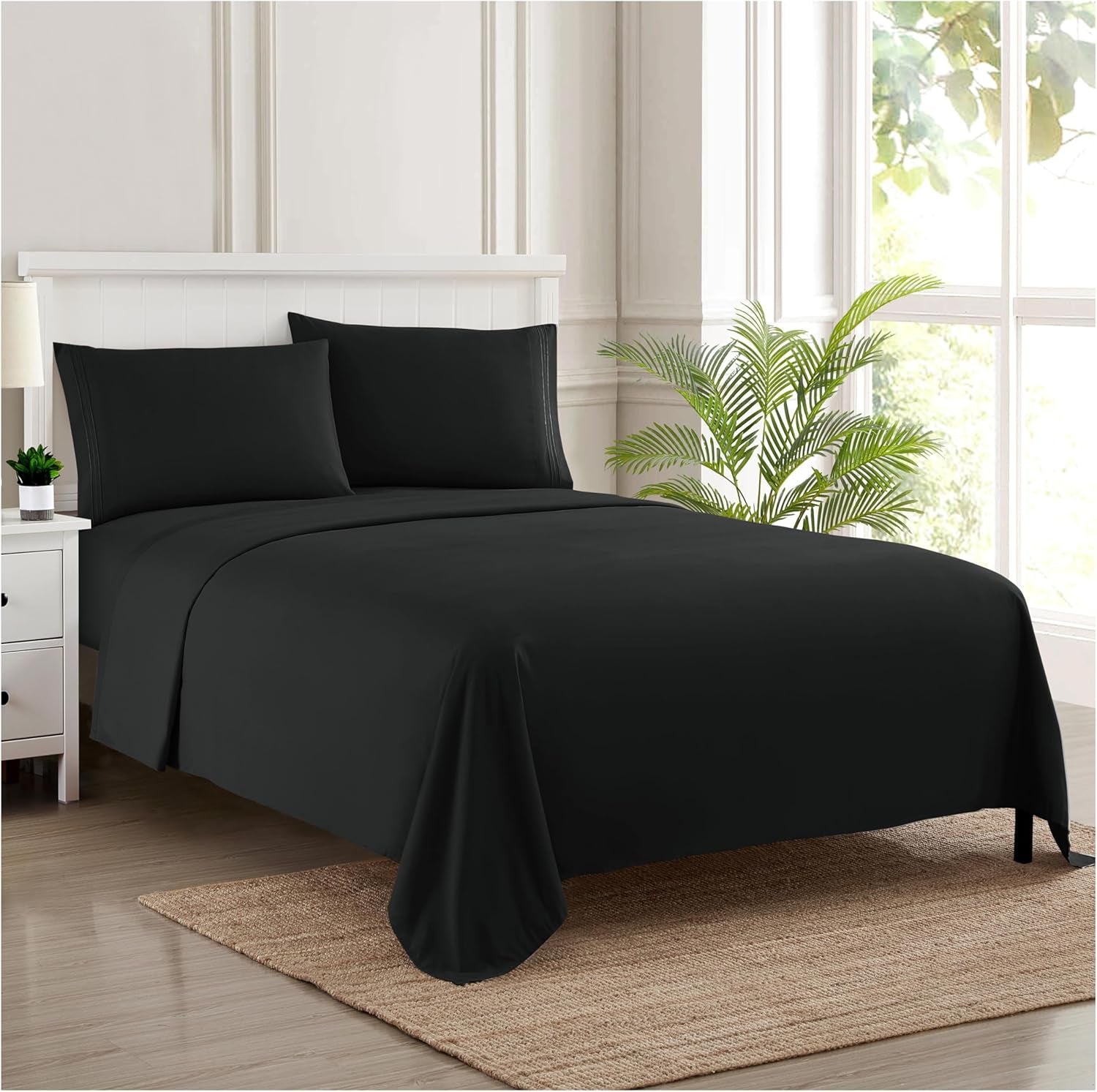 Full Size Sheet Sets - Breathable Luxury Sheets with Full Elastic & Secure Corner Straps Built in - 1800 Supreme Collection Extra Soft Deep Pocket Bedding Set, Sheet Set, Full, Black
