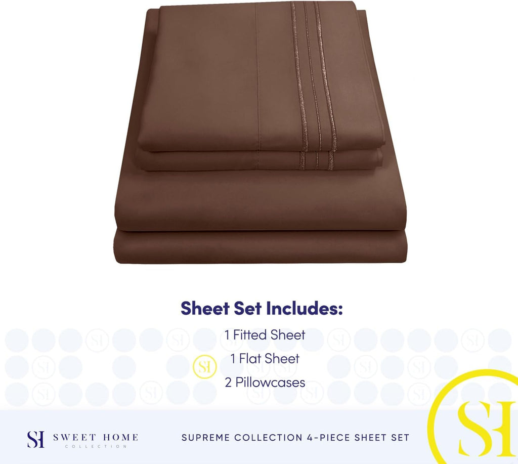 Queen Size Bed Sheets - Breathable Luxury Sheets with Full Elastic & Secure Corner Straps Built in - 1800 Supreme Collection Extra Soft Deep Pocket Bedding Set, Sheet Set, Queen, Brown