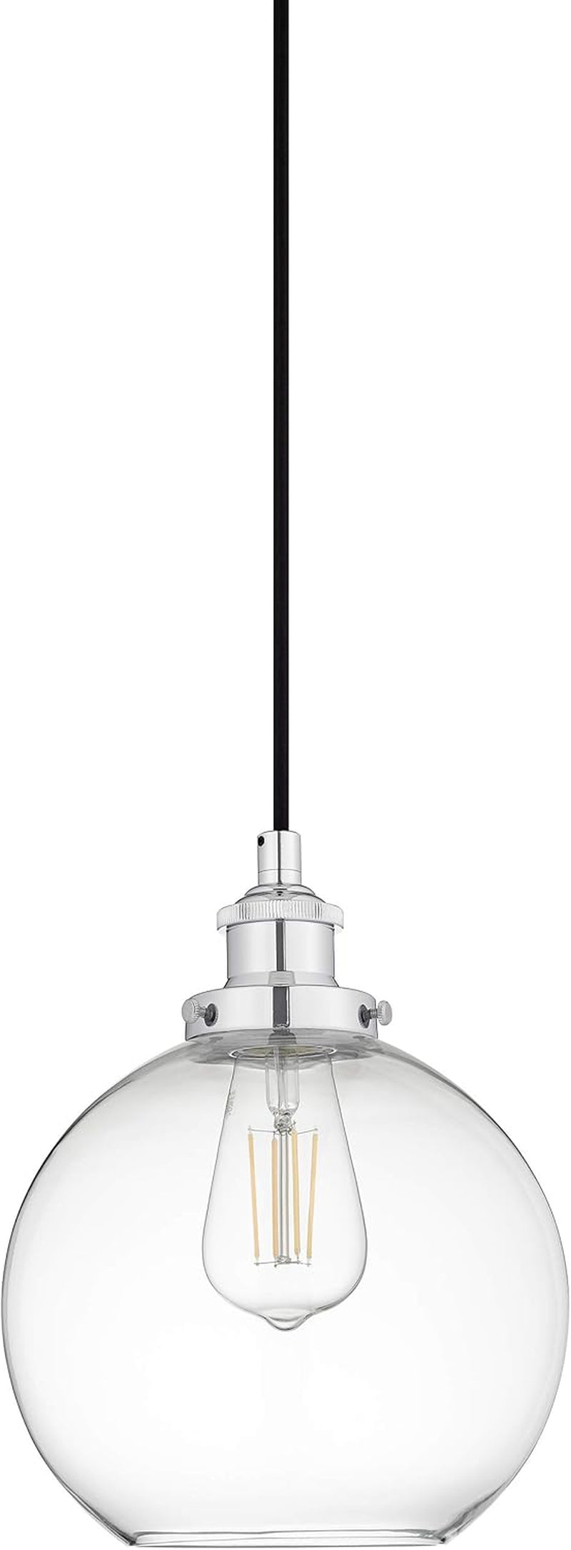 Primo Large Chrome Glass Globe Pendant Light Fixture Farmhouse Pendant Lighting for Kitchen Island Mid Century Modern Ceiling Light Clear Glass Shade, UL Listed