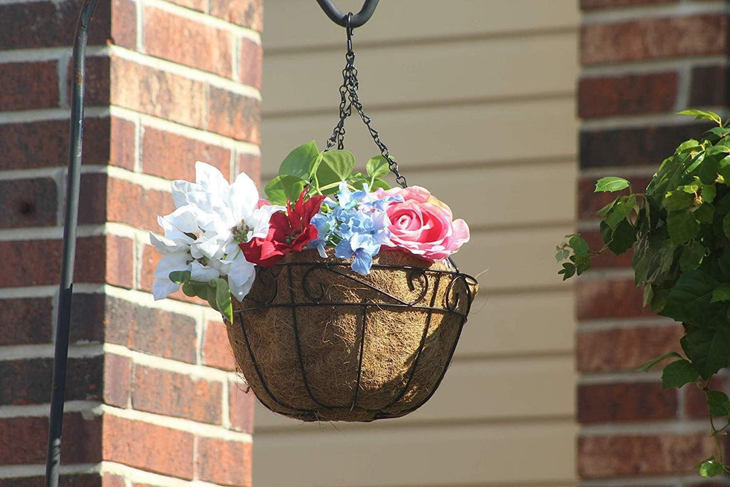 Ashman Metal Hanging Planter Basket with Coco Coir Liner round Wire Plant Holder Chain Porch Decor Flower Pots Hanger Garden Decoration Indoor Outdoor Watering Hanging Baskets (4)