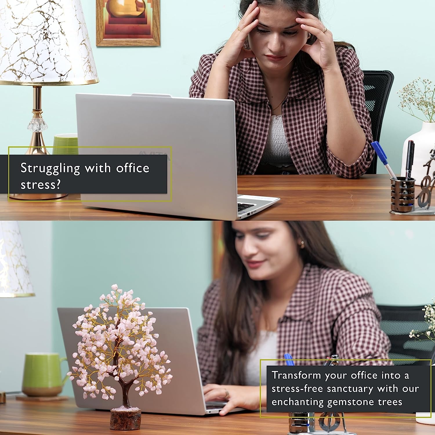 Rose Quartz Crystal Tree of Life for Women Office Decor, Good Luck, Money, Meditation, Positivity, Handmade Healing Crystal Stones Bonsai Tree Spiritual Birthday Gifts for Women