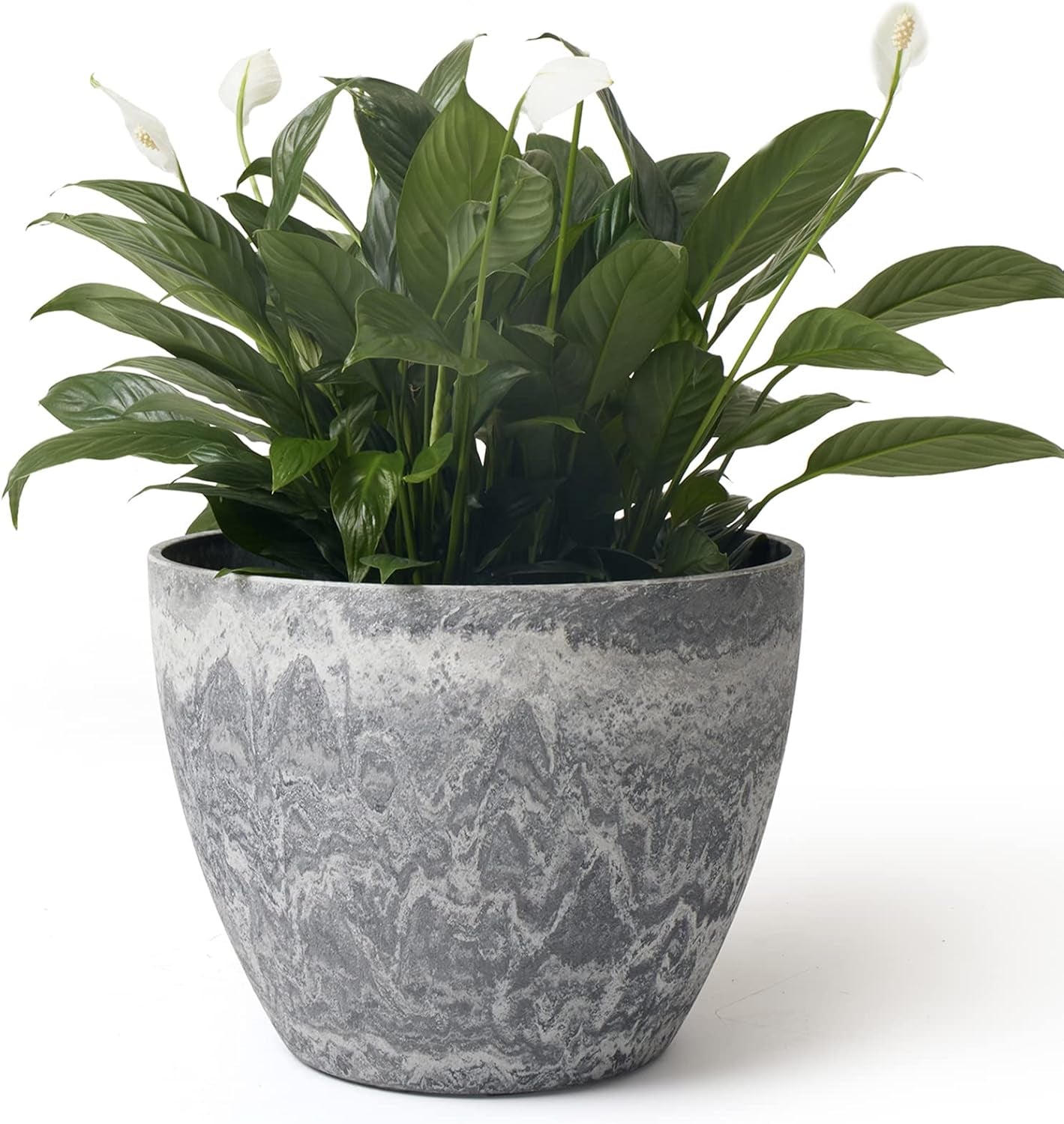 Large Planter Pot Indoor Outdoor - 14.2 Inch Tree Planter Flower Pot, Planters Container with Drain Holes (Marble)