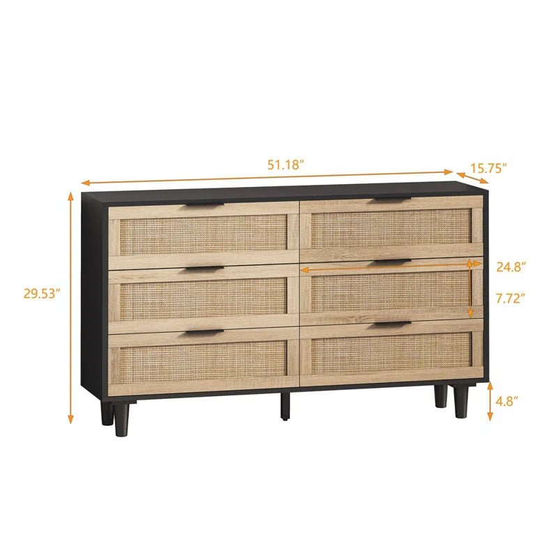 Ayanna 6 Drawer 51.18" Wide Rattan Storage Dresser