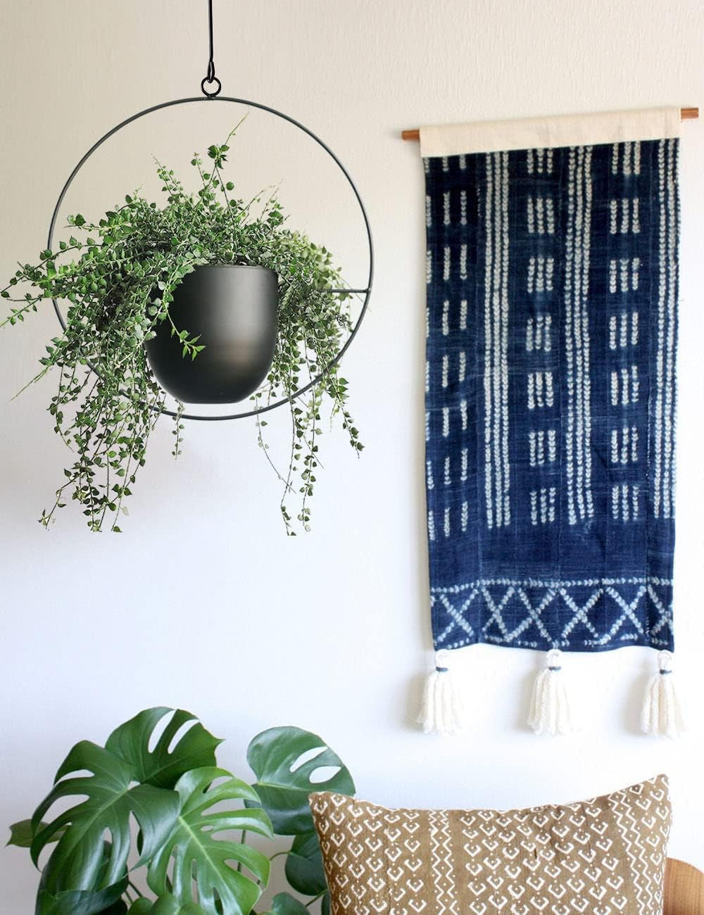 Hanging Planter for Indoor Outdoor Plants Metal Mid Century Minimalist Wall Ceiling Plant Hanger, Hanging Flower Pot Basket Holder for Home Office Décor(Black)