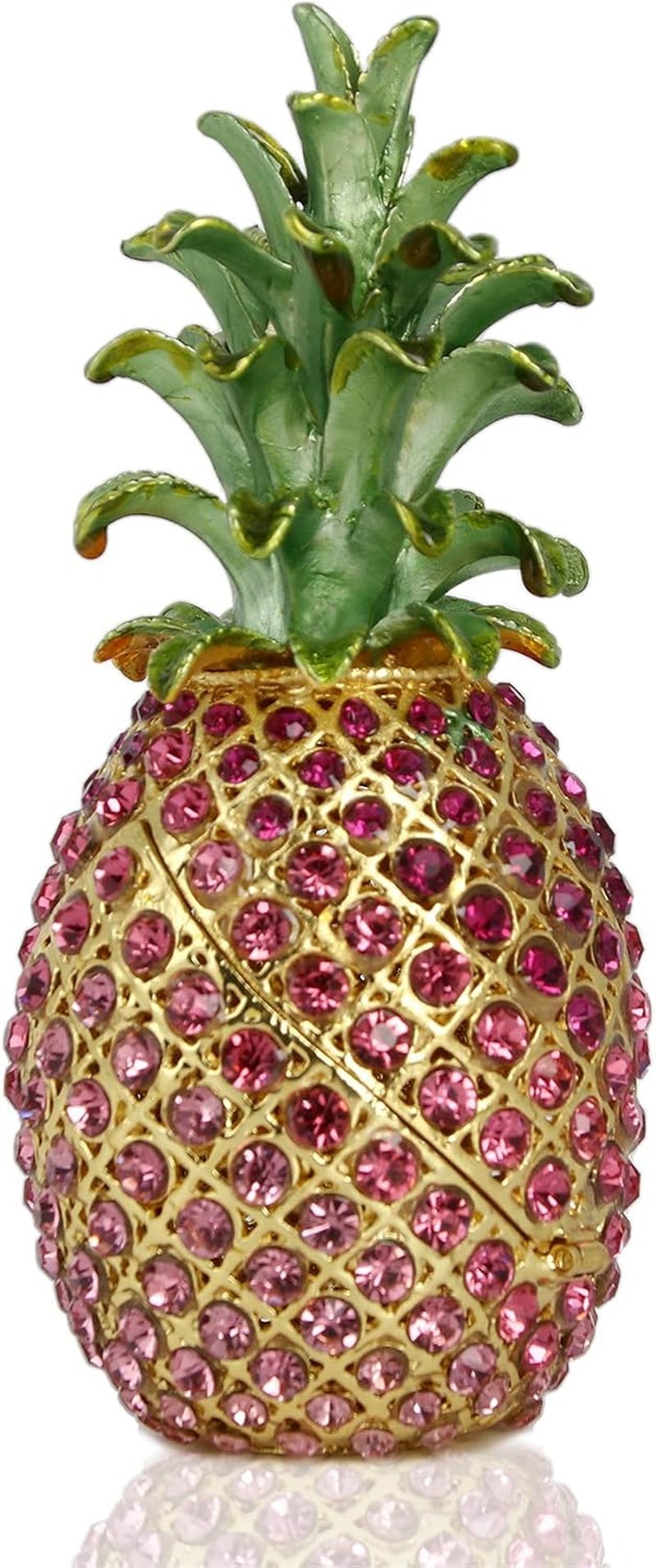 Large Pink Pineapple Jewelry Trinket Boxes Hinged Hand-Painted with Crystal Fruit Collectible Ornaments Gift Room Decor for Women Girls