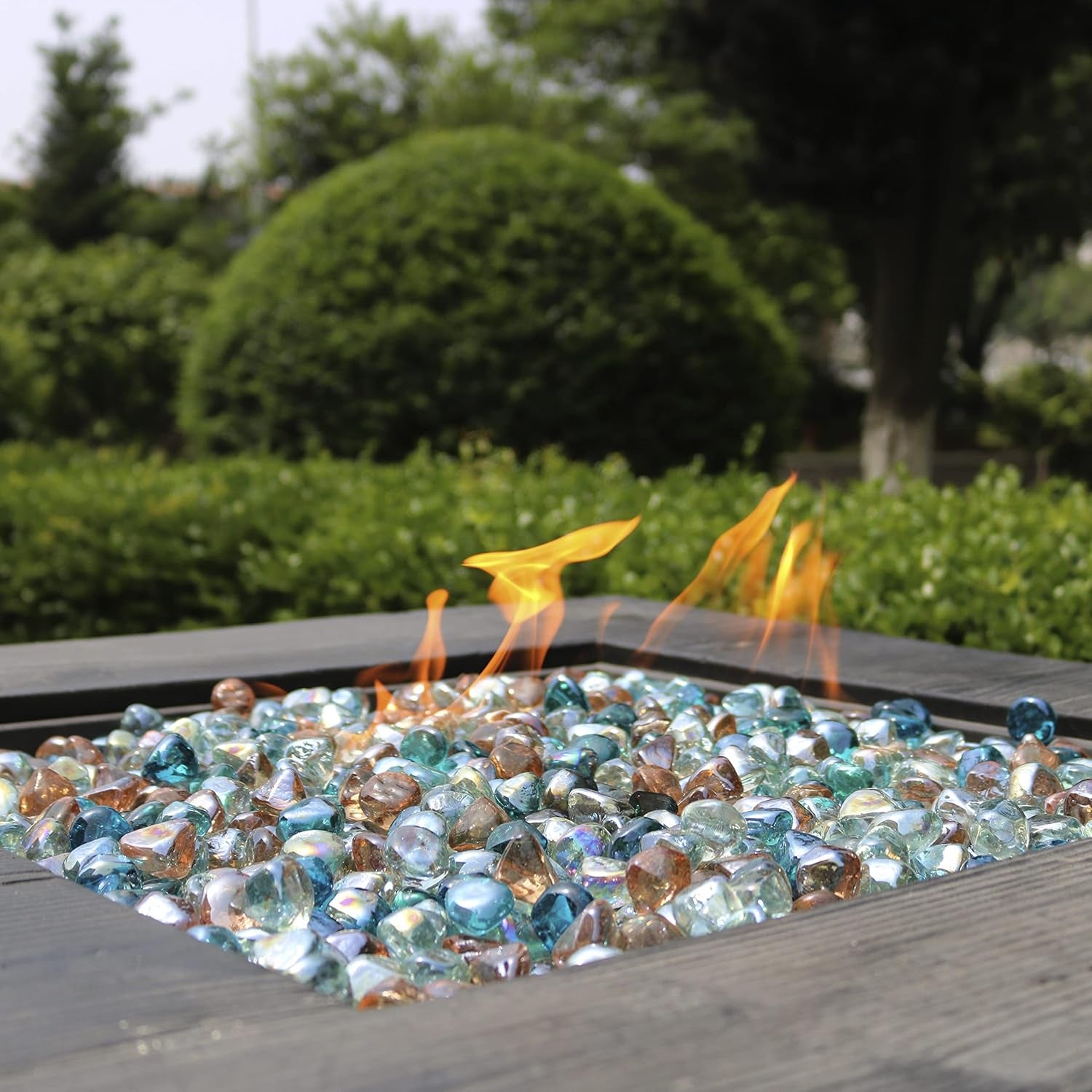 20Lb Fire Glass Diamonds 1 Inch Fire Pit Glass Fire Glass Rocks for Gas Fireplace Blended Margarita Azure Blue,Pink,Crystal Luster