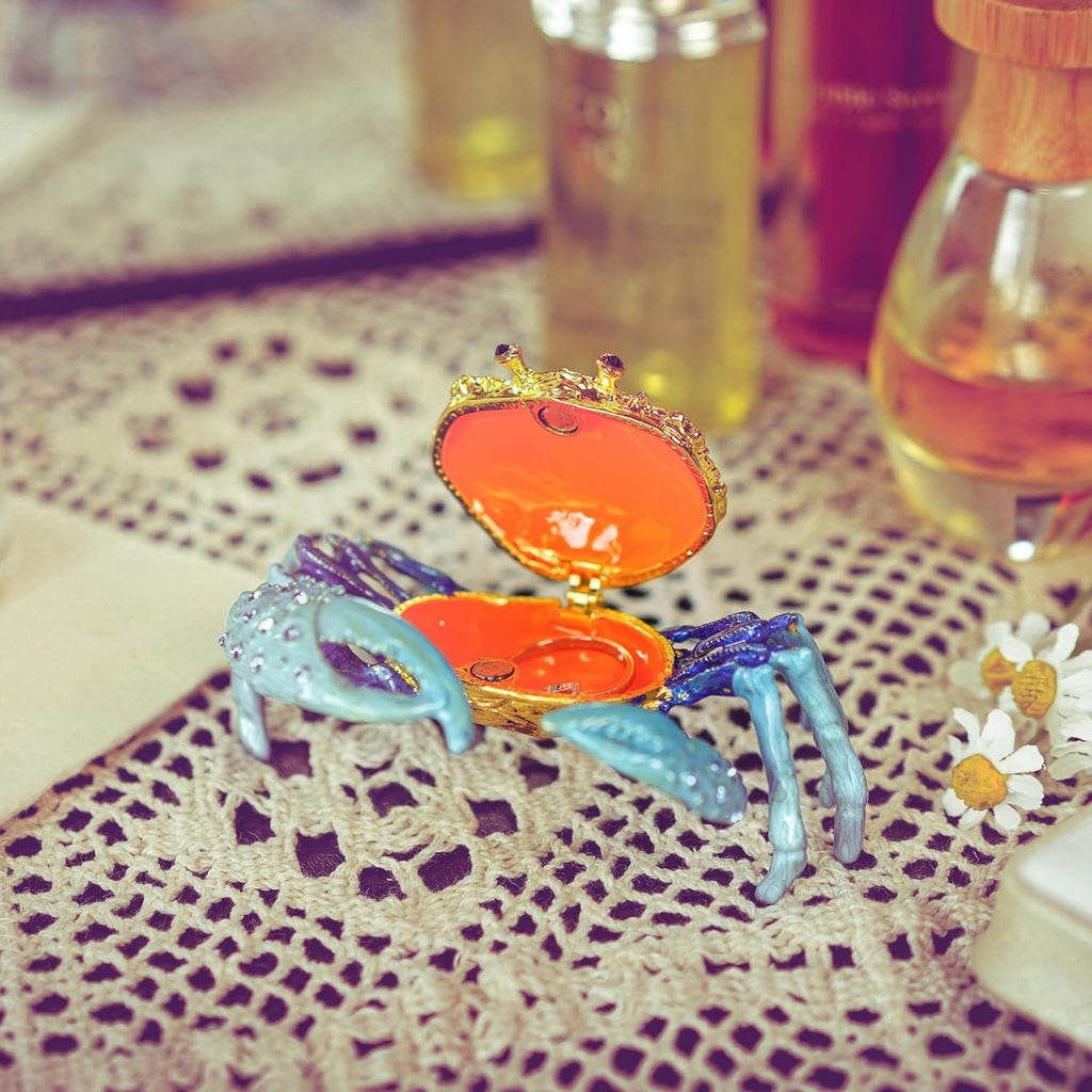 Crab Jewelry Trinket Boxes Hinged Animal Jeweled Trinket Box Decorative Crab Collectible Figurine