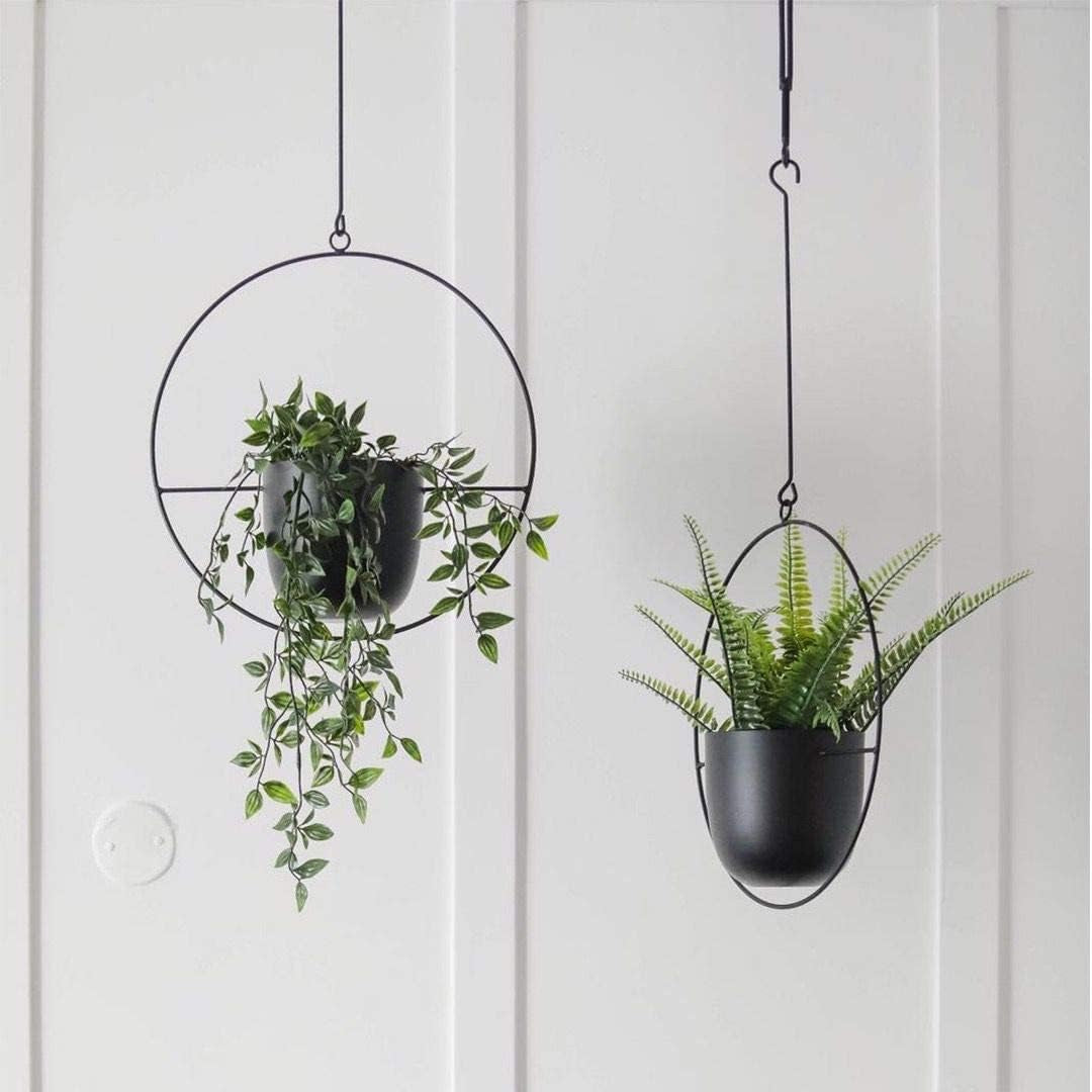 Hanging Planter for Indoor Outdoor Plants Metal Mid Century Minimalist Wall Ceiling Plant Hanger, Hanging Flower Pot Basket Holder for Home Office Décor(Black)