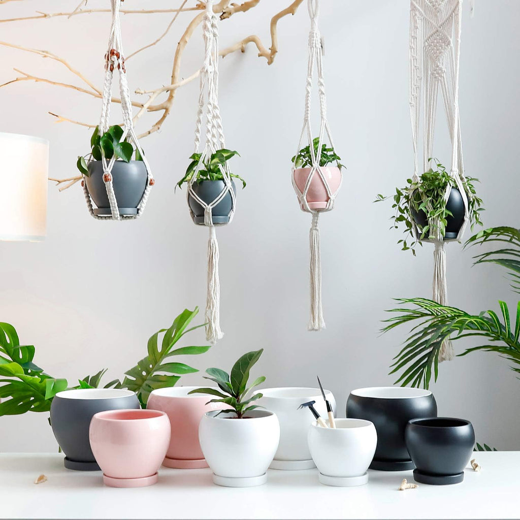 052503 Ceramic Plant Pot Planter - 5.6 Inches Pink Planter for Indoor Plants Flower Succulent with Drainage Hole & Saucer