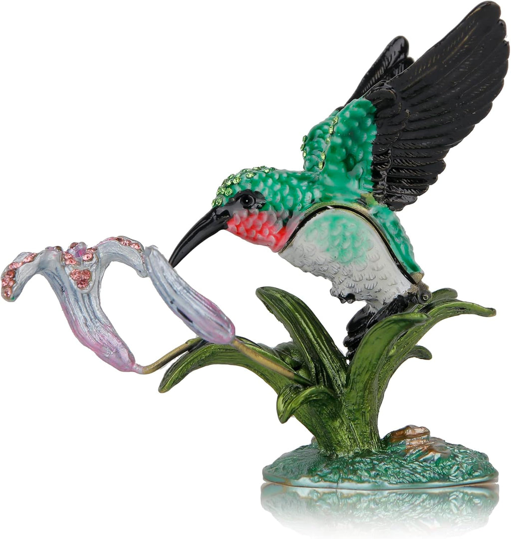 Humingbird Figurines with Flower Girls Jewelry Boxes Hummingbird Gifts Humming Bird Decorative Trinket Boxes Hinged Box Home Decor