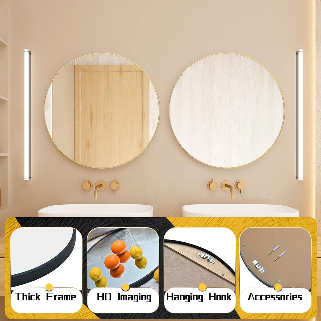 16" Wall Circle Mirror for Bathroom, Living Room, Vanity, Bedroom - Matte Gold round Mirror