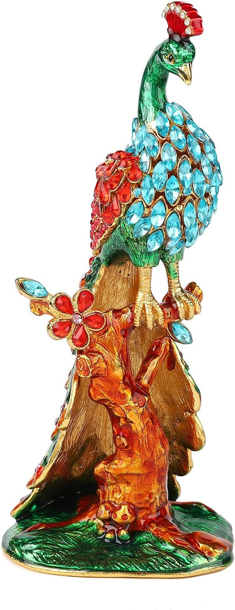 Peacock Trinket Boxes Hinged Enamel Hand-Painted Animals Craft Ornaments Decorative Jewelry Box Unique Gift for Home Decor (Green)