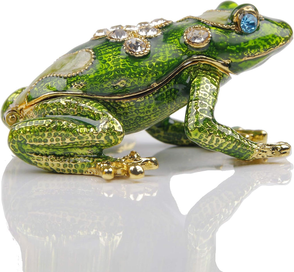 Hand Painted Crystal Frog Figurine Gift Idea Decorative Jewelry Boxes Hinged Trinket Box - Mothers Day Gifts
