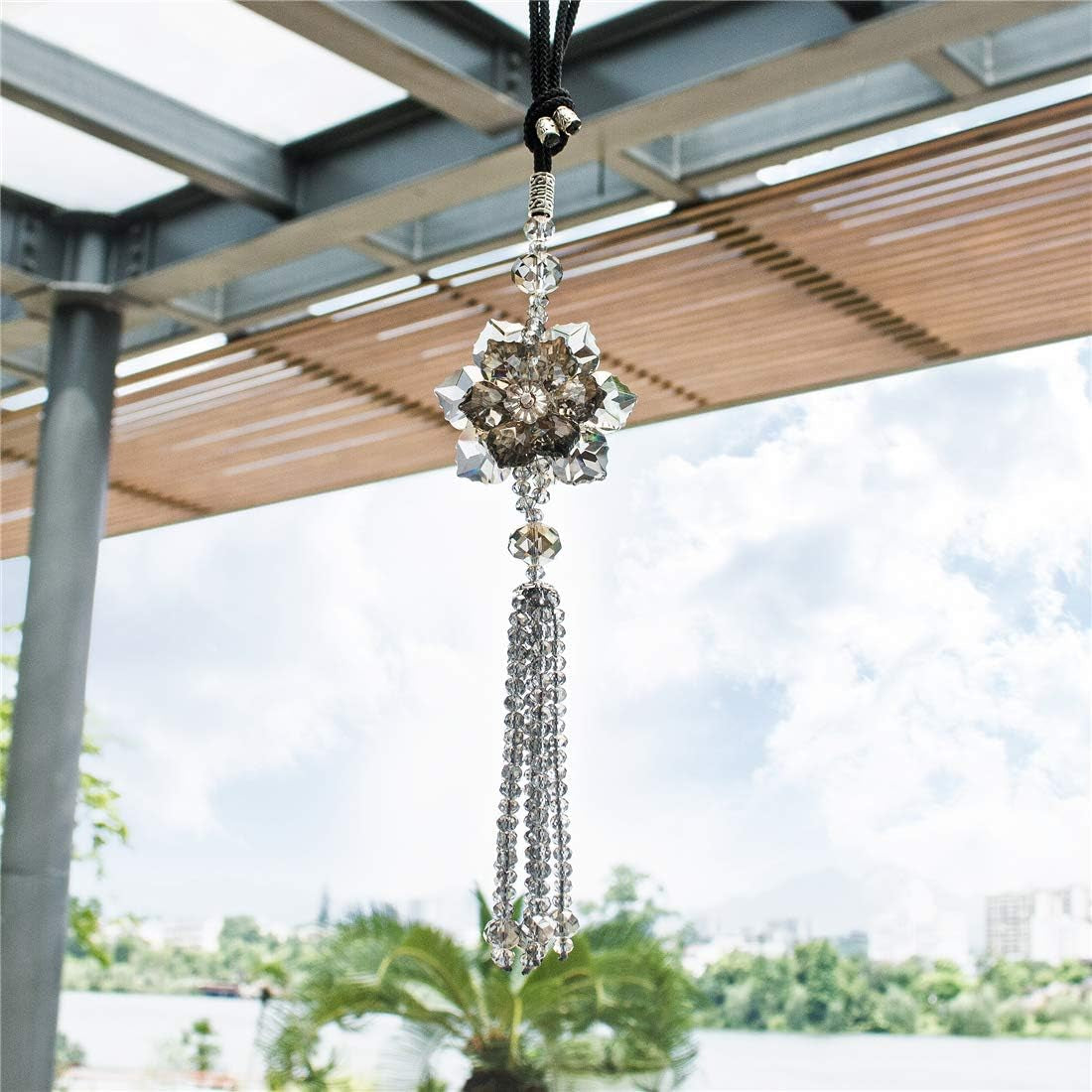 11.8 Inch Crystal Maple Leaf Car Pendant Lucky Hanging Rearview Mirror Ornament Car Interior Decor Accessories