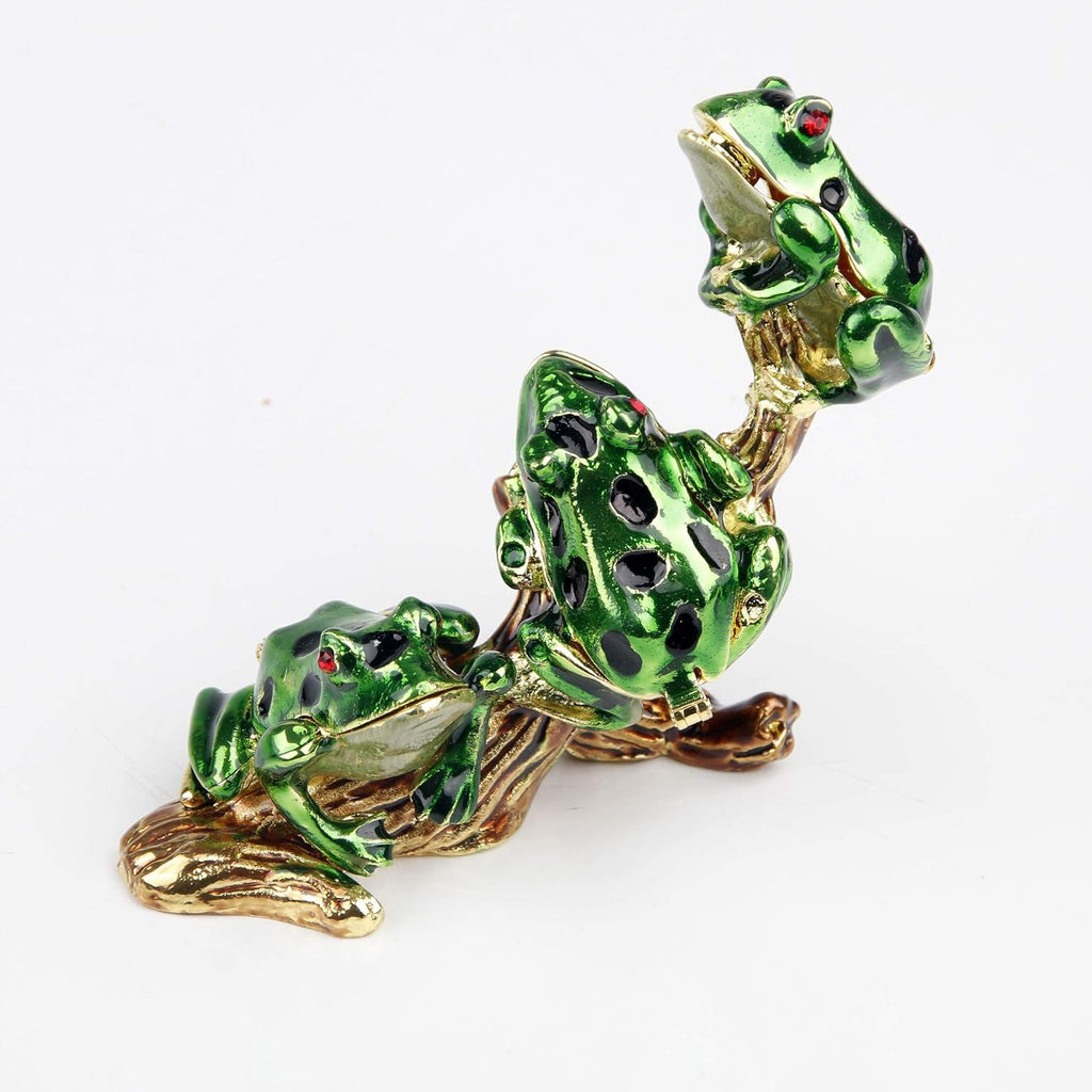 3 Frog Figurines Collectibles Jewelry Box Decorative Hinged Trinket Boxes