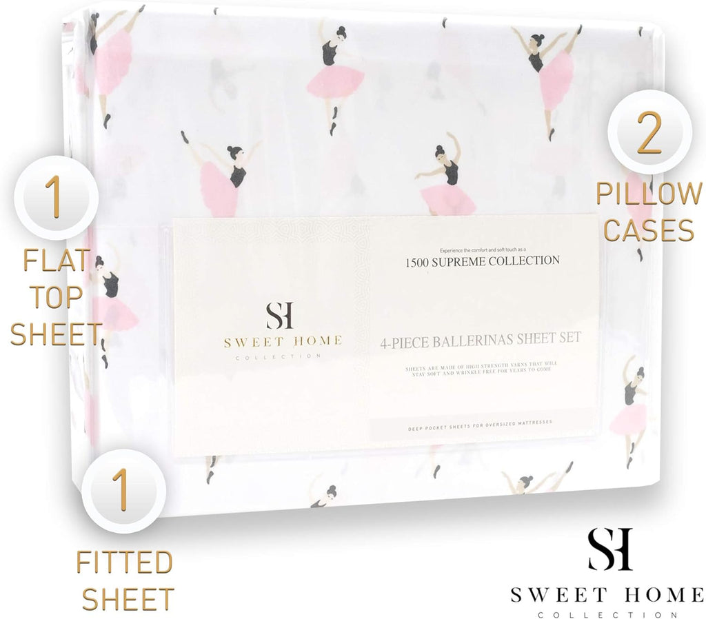 1500 Supreme Kids Bed Sheet Collection - Fun Colorful and Comfortable Boys and Girls Toddler Sheet Sets - Deep Pocket Wrinkle Free Soft and Cozy Bedding - Full, Ballerinas
