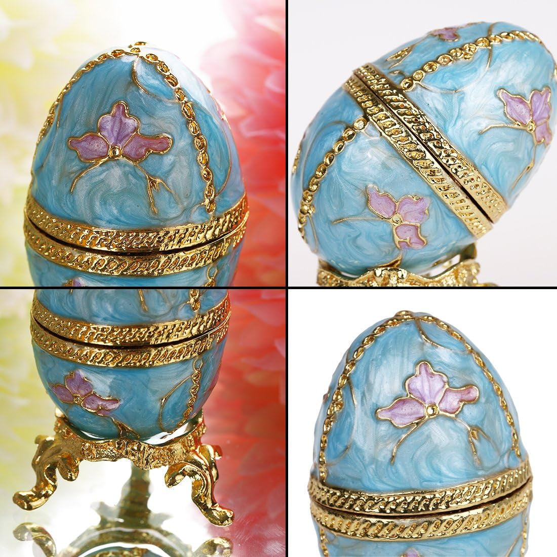 Faberge Egg Trinket Box Hinged Jewelry Box Ring Holder Collectible Figurine Crystals
