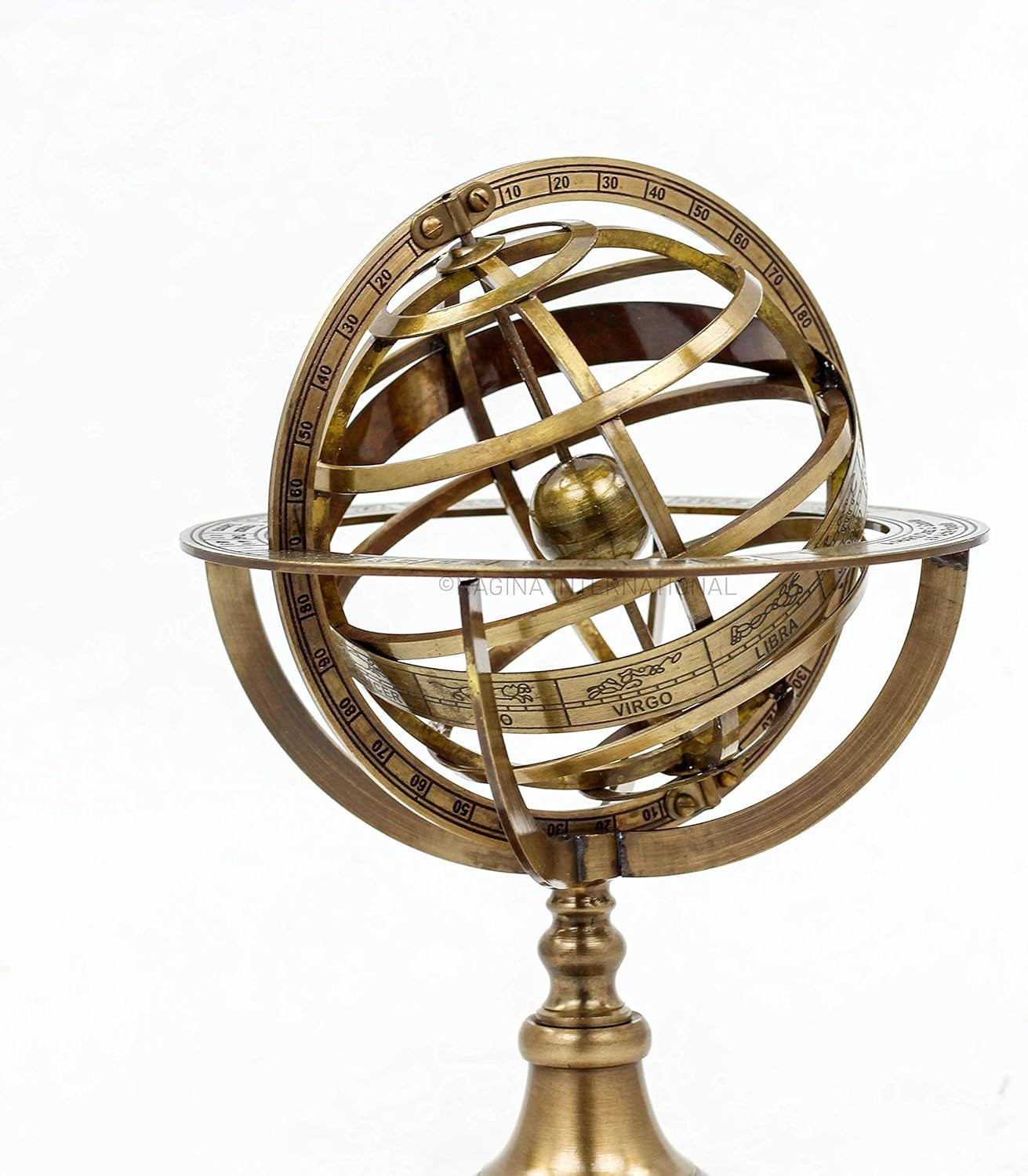 Antique Vintage Zodiac Armillary Brass Sphere Globe Wooden Display | Pirate'S Antique Ship Decor |  (Large, Antique Brass)