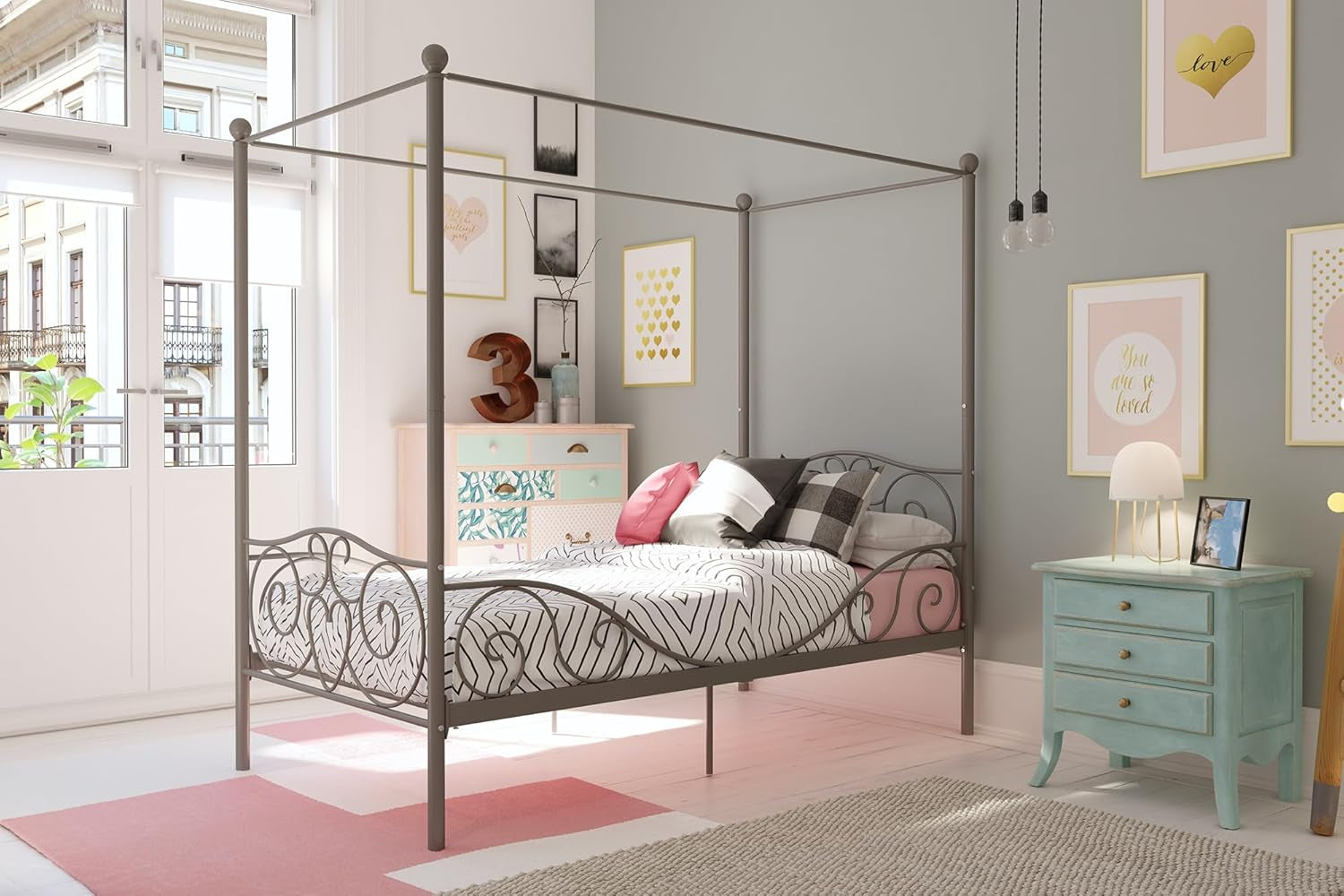 4020959 Sturdy Bed Frame, Twin, Pewter