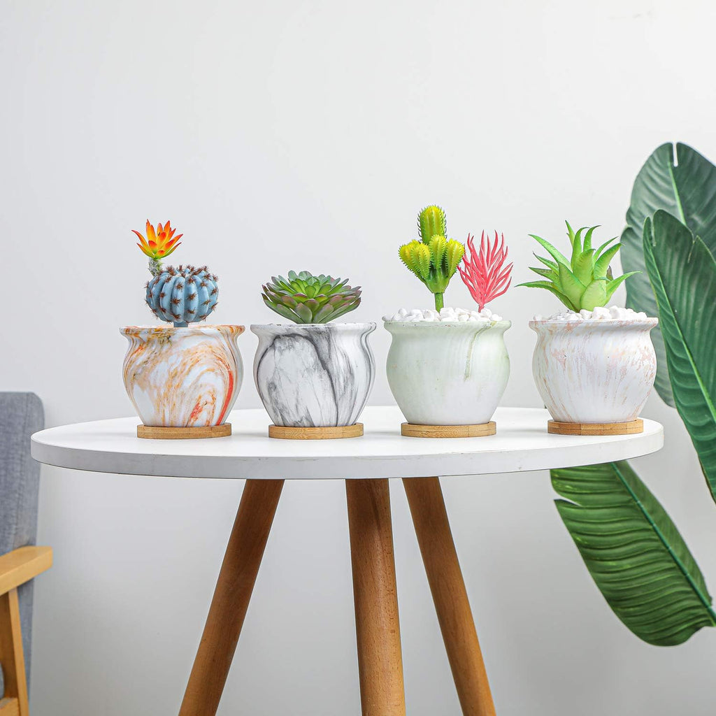 Succulent Pots - 4.5 Inch Small Succulent Plant Pots with Saucers Marbling Cactus Flower Planter Ceramic Pots for Indoor Plants Set of 4