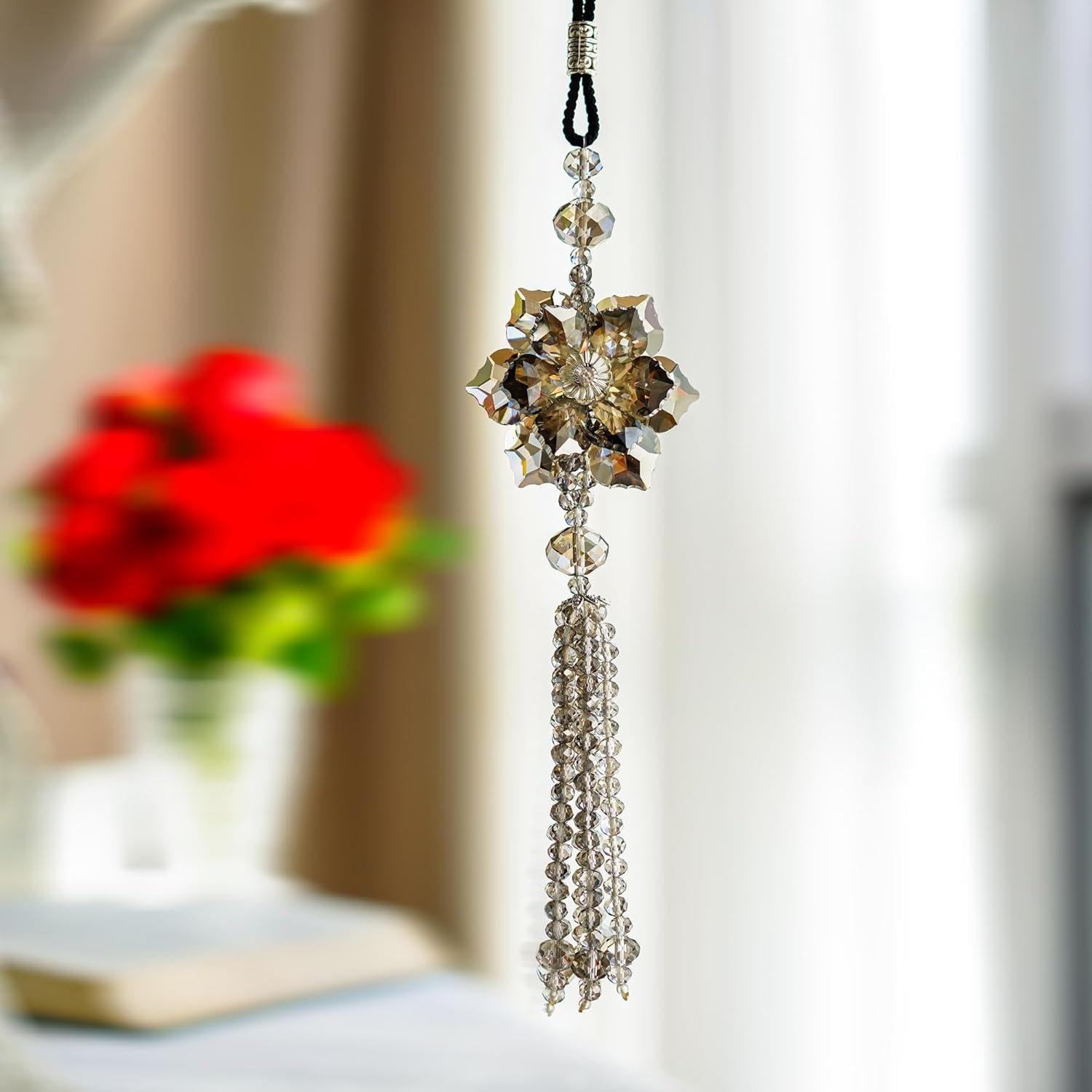 11.8 Inch Crystal Maple Leaf Car Pendant Lucky Hanging Rearview Mirror Ornament Car Interior Decor Accessories