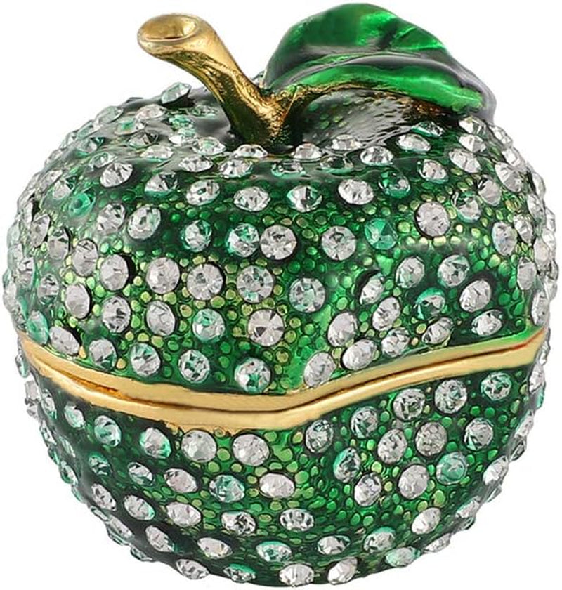 Green Lucky Apple Trinket Boxes Hinged Hand-Painted Little Jewelry Box Ornaments Craft Gift for Women Girls