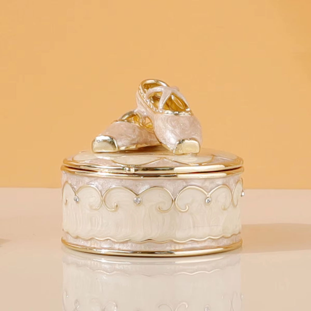 Pink Ballet Shoes Trinket Box Hinged Crystal Enameled Ornament Decorative Hand-Painted Jewelry Ring Storage Keepsake Box