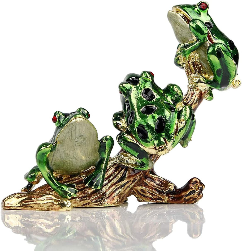 3 Frog Figurines Collectibles Jewelry Box Decorative Hinged Trinket Boxes